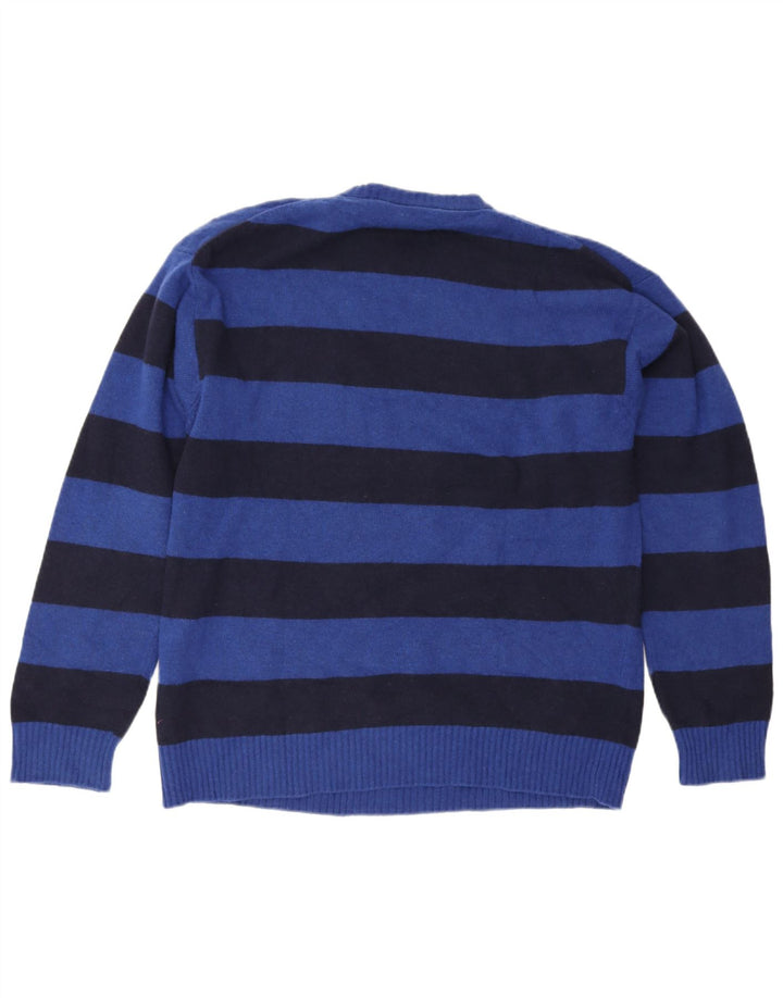 Benetton Herren-Pullover mit Rundhalsausschnitt, 2XL, blau gestreift, Wolle