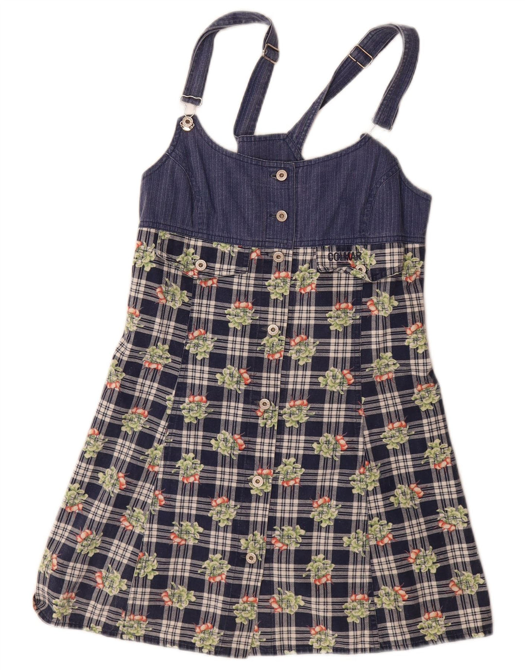 Colmar Mini-Latzkleid für Damen, UK 12, mittelgroß, marineblau, kariert, Baumwolle