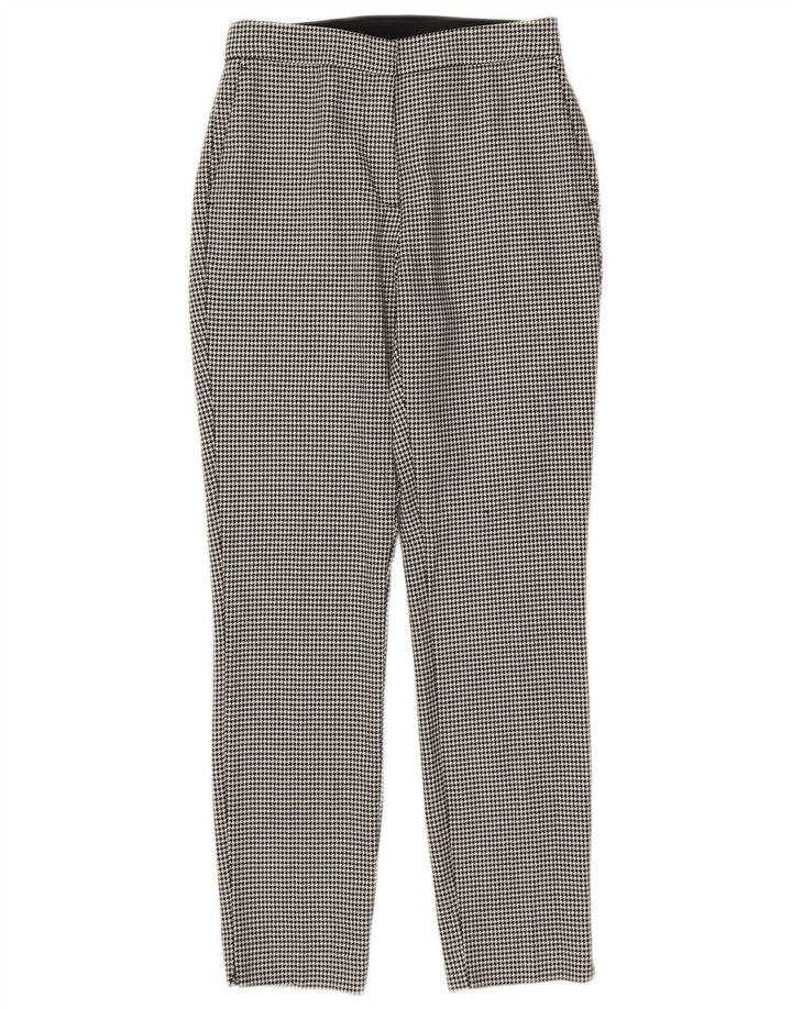 Zara Slim Chino-Hose für Damen, Größe S, W26, L27, schwarzes Hahnentritt-Polyester