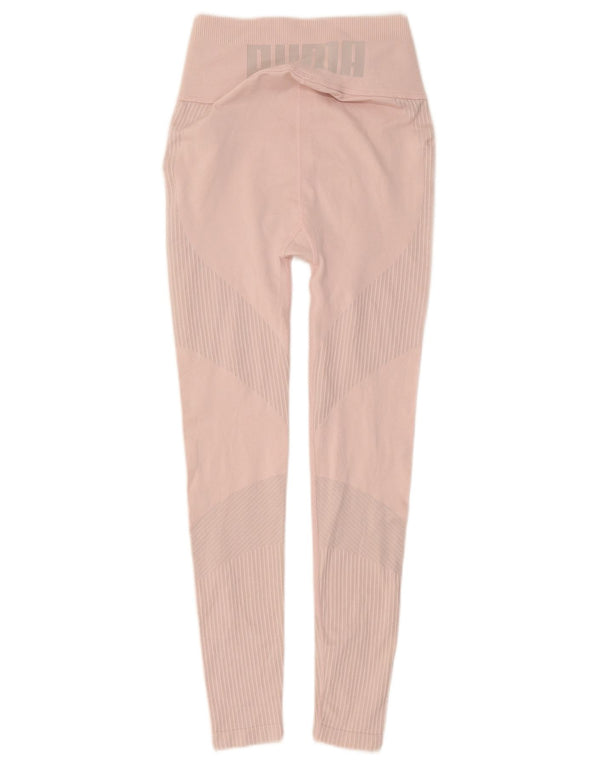 Puma Womens Graphic Leggings UK 6 XS Rosa gestreiftes Polyester