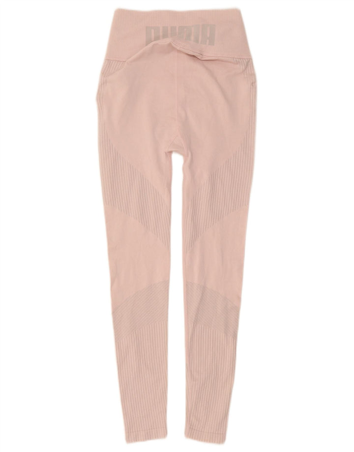Puma Womens Graphic Leggings UK 6 XS Rosa gestreiftes Polyester