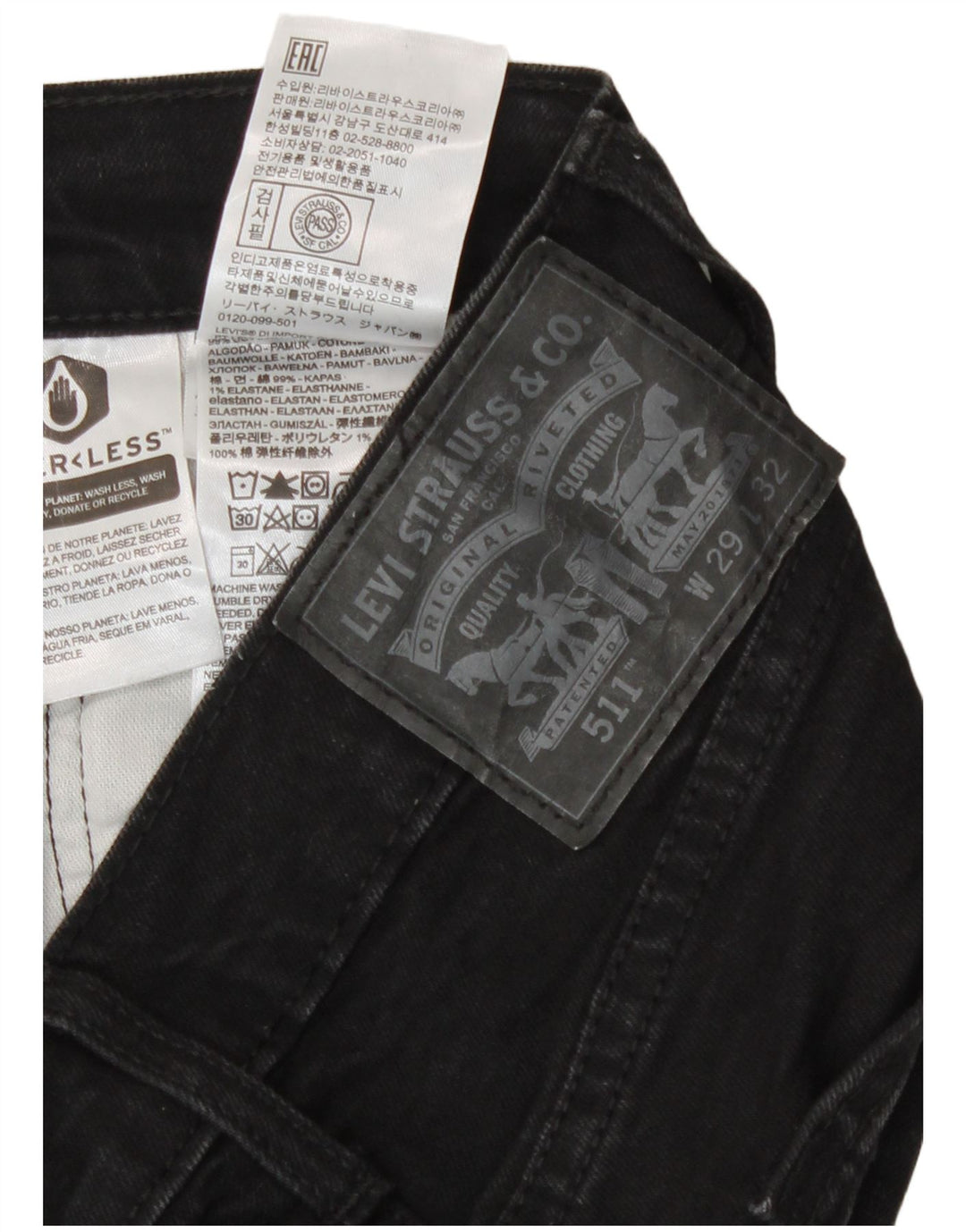 Levi's Herren Slim Jeans W29 L32 Schwarze Baumwolle