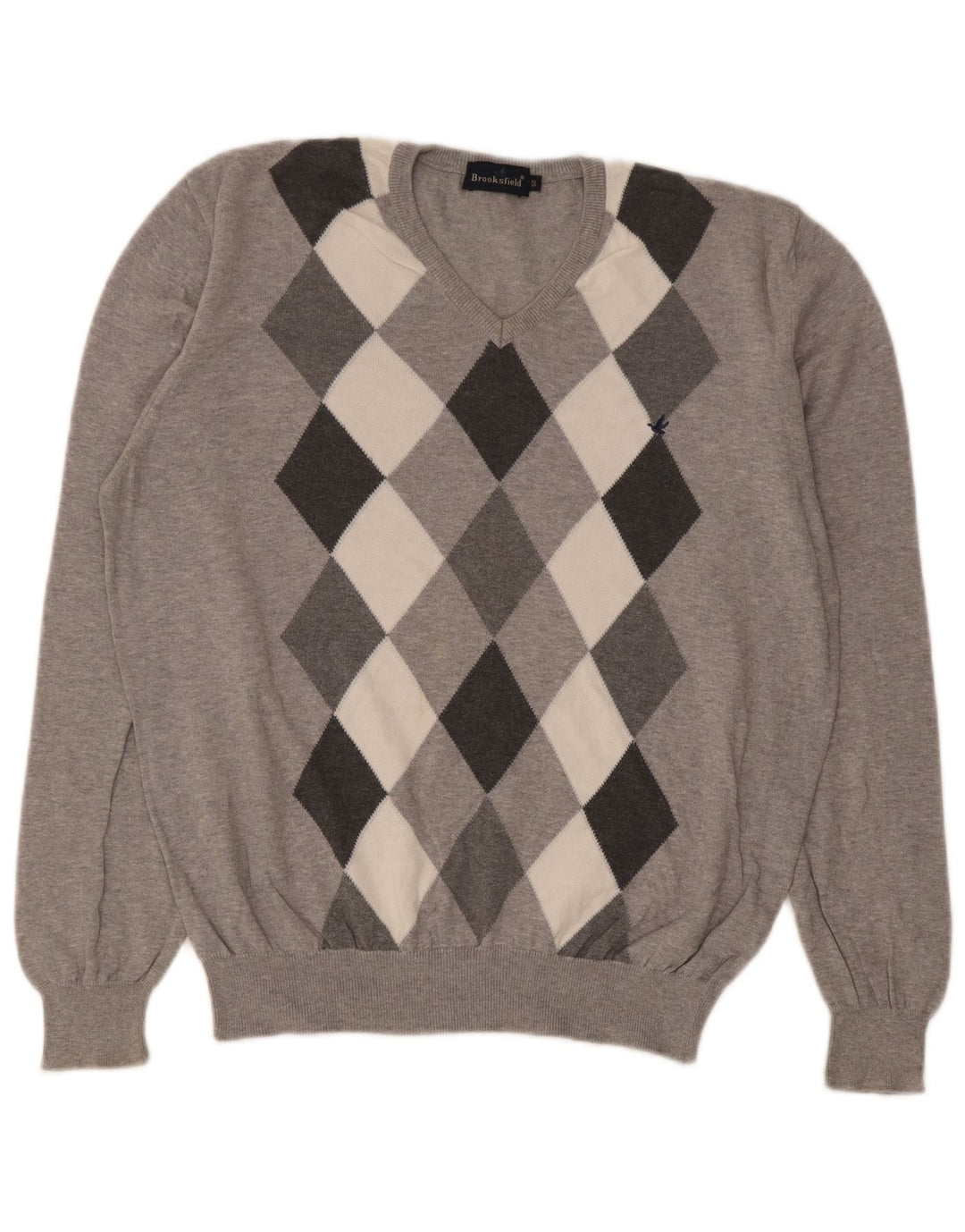 Brooksfield Herren-Pullover mit V-Ausschnitt IT 50 Mittelgrau Argyle/Diamant