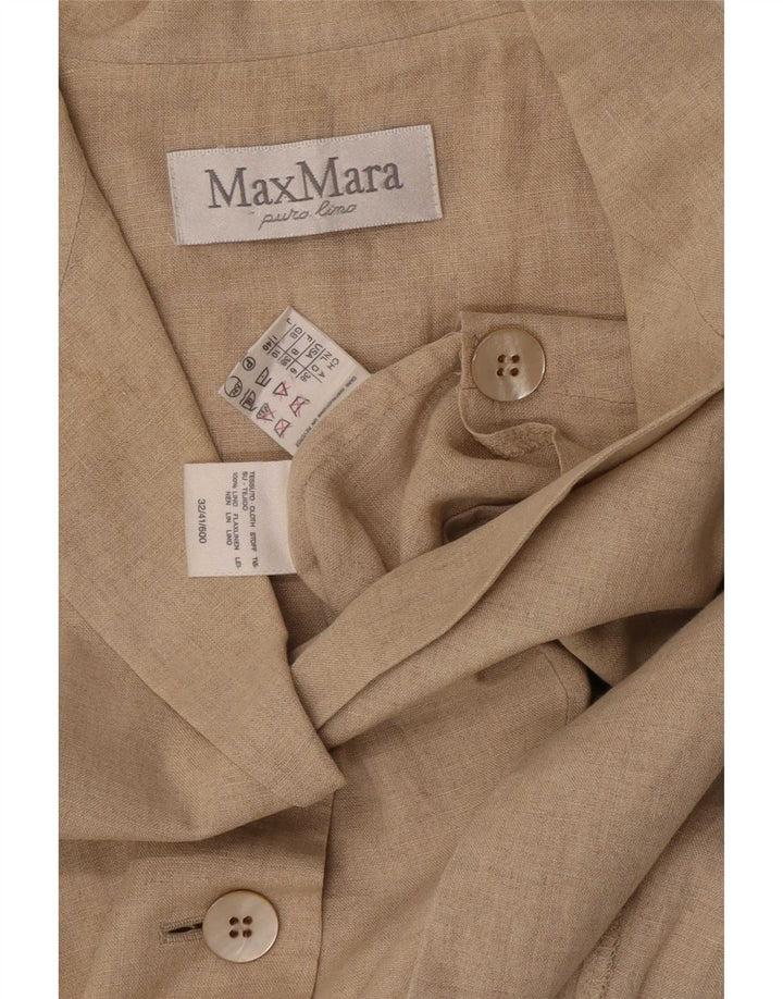 Max Mara Damen-Blazer mit 3 Knöpfen, ärmellos, Gr. 10, Größe S, Beige, Leinen