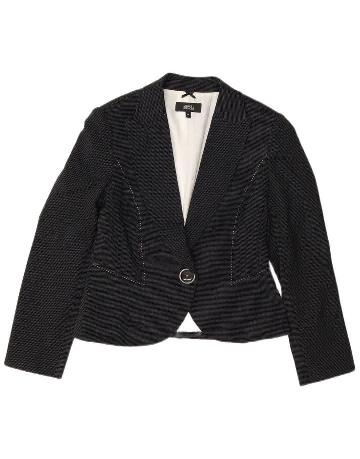 Marks & Spencer Damen-Blazer mit 1 Knopf, Gr. 10, Größe S, Marineblau, gepunktet