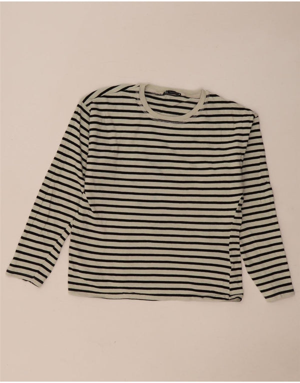 Zara Damen Top Langarm UK 10 Small Weiß gestreift