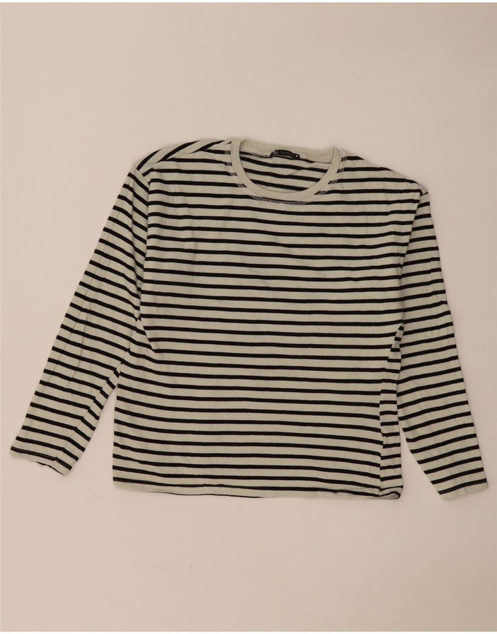 Zara Damen Top Langarm UK 10 Small Weiß gestreift
