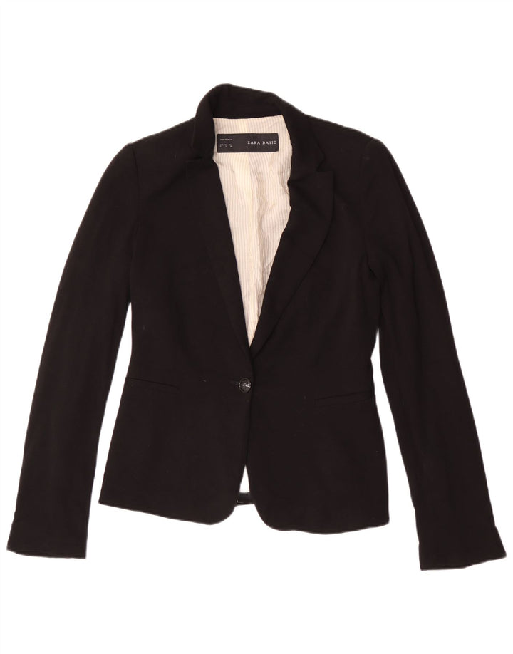 Zara Damen 1-Knopf-Blazerjacke UK 10 Small Schwarze Viskose