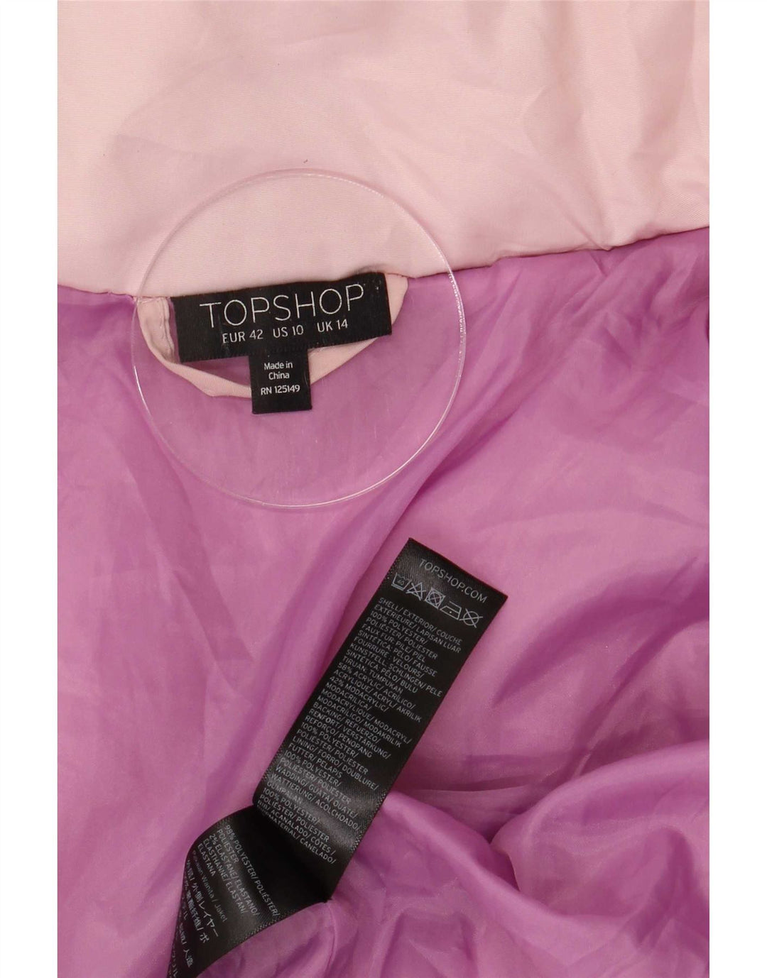 Topshop Damen-Übergröße mit Kapuze, wattierte Jacke, UK 14, Größe L, rosa, Polyester