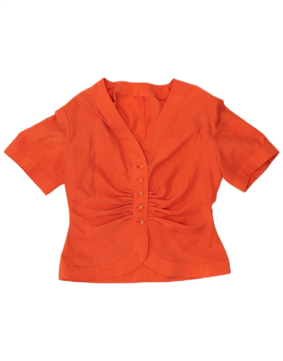 VINTAGE Damen Kurzarm-Hemdbluse UK 12 Mittelorange