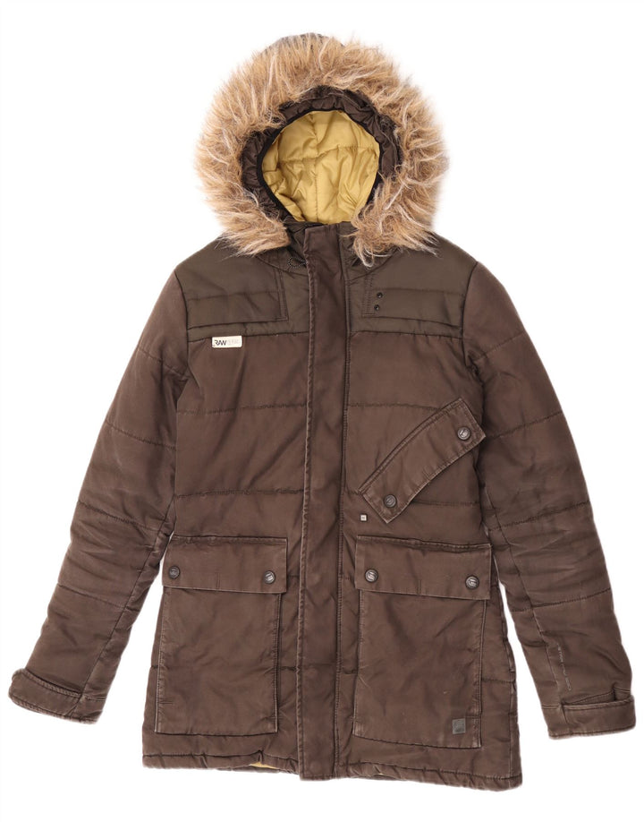 G-Star Wattierte Damenjacke mit Kapuze, UK 14, mittelbraune Baumwolle