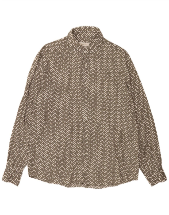 Massimo Dutti Herrenhemd XL Grau geblümtes Leinen