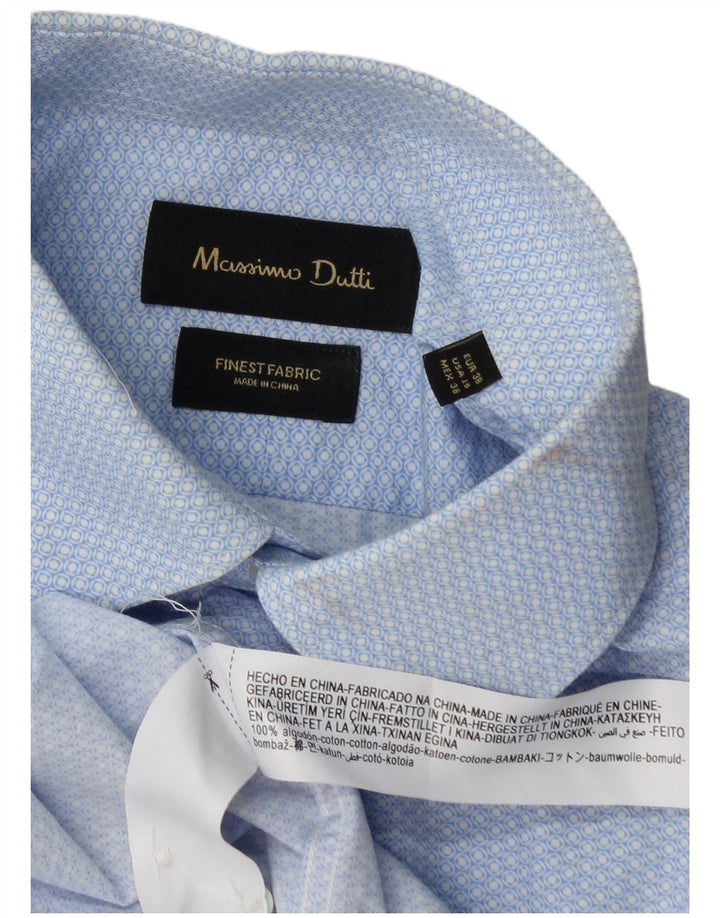 Massimo Dutti Herrenhemd Größe 38 15 Mittelblaue geometrische Baumwolle
