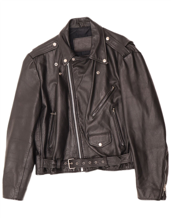 Louis Herren-Leder-Bikerjacke, EU 50, großes schwarzes Leder