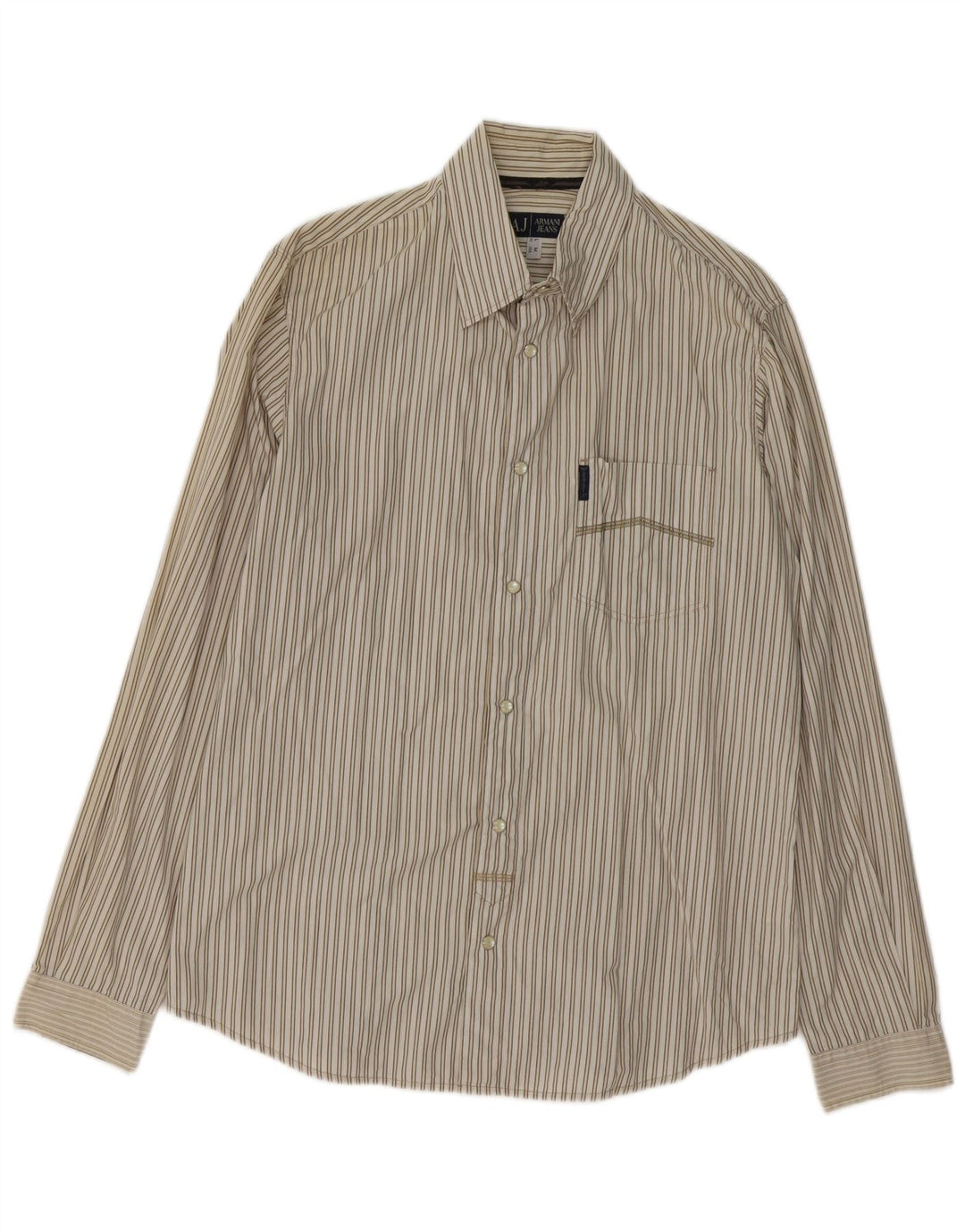 ARMANI JEANS Herrenhemd Große beige gestreifte Baumwolle