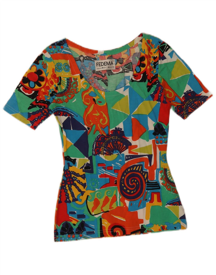 Vintage Damen Grafik T-Shirt Top IT 42 Medium Mehrfarbig Geometrisch