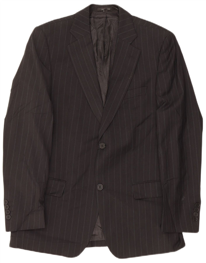 Zara Herren-Blazer mit 2 Knöpfen, EU 48, mittelschwarze Nadelstreifenwolle