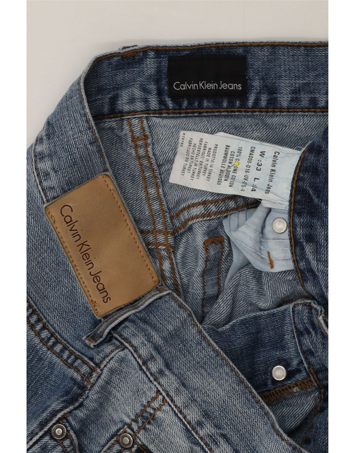 Calvin Klein Herren Distressed Straight Jeans W33 L27 Blaue Baumwolle