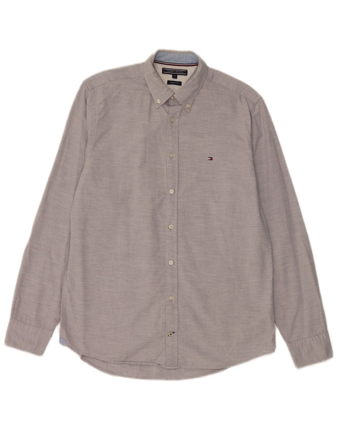 Tommy Hilfiger Herren-Hemd mit normaler Passform, mittelgrau gefleckte Baumwolle