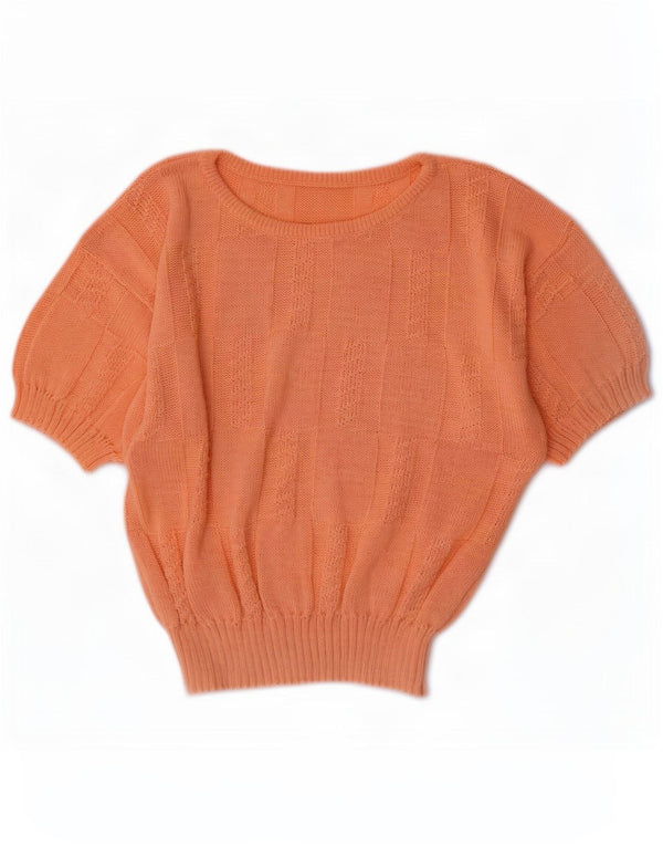 Vintage Damen Kurzärmeliger Pullover mit Rundhalsausschnitt UK 16 Large Orange