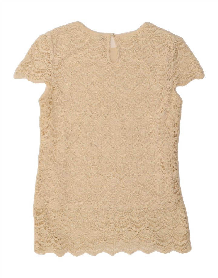 BENETTON Womens Crochet Blouse Top UK 14 Medium Beige Cotton Vintage Benetton and Second-Hand Benetton from Messina Hembry 