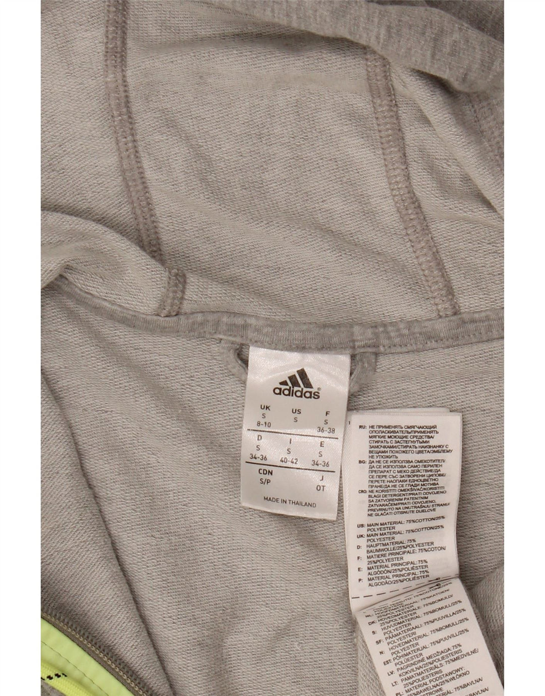 ADIDAS Damen Graphic Zip Hoodie Pullover UK 8/10 Small Graue Baumwolle