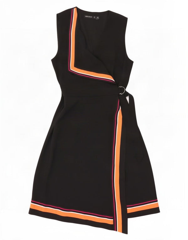 Karen Millen Damen Ärmelloses Wickelkleid UK 12 Mittelschwarz Farbblock