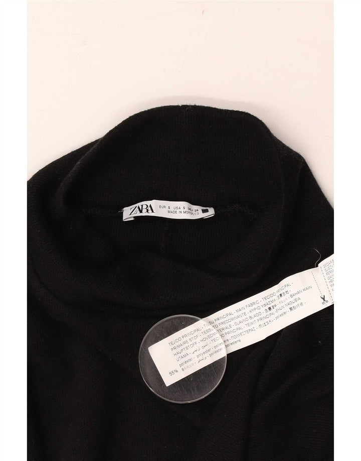 Zara Damen Langarm-Übergroßes Pulloverkleid UK 10 Small Schwarz Polyester