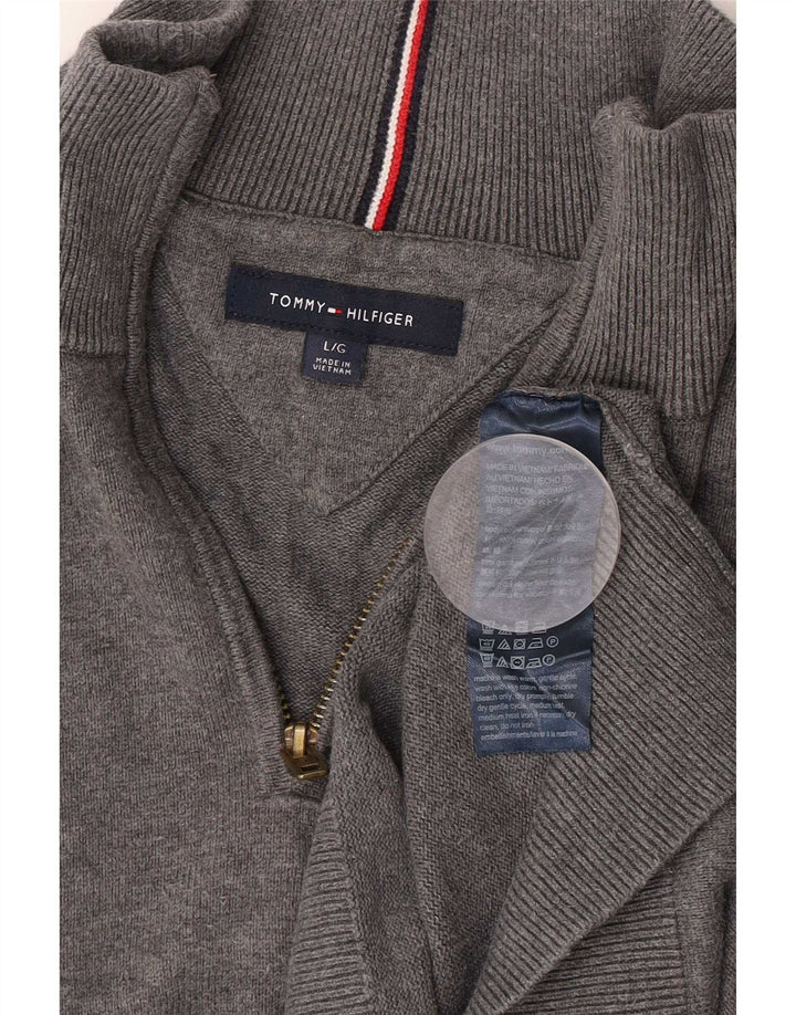Tommy Hilfiger Herren-Pullover mit Reißverschluss am Hals, große graue Baumwolle
