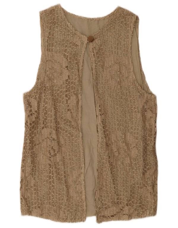 Vintage Damen Ärmelloses Cardigan Top UK 14 Medium Beige Floral