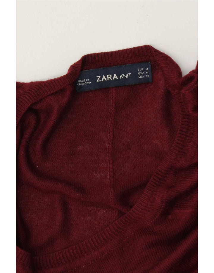 Zara Damen-Pullover, übergroß, U-Boot-Ausschnitt, Gr. 14, mittleres Burgunderrot