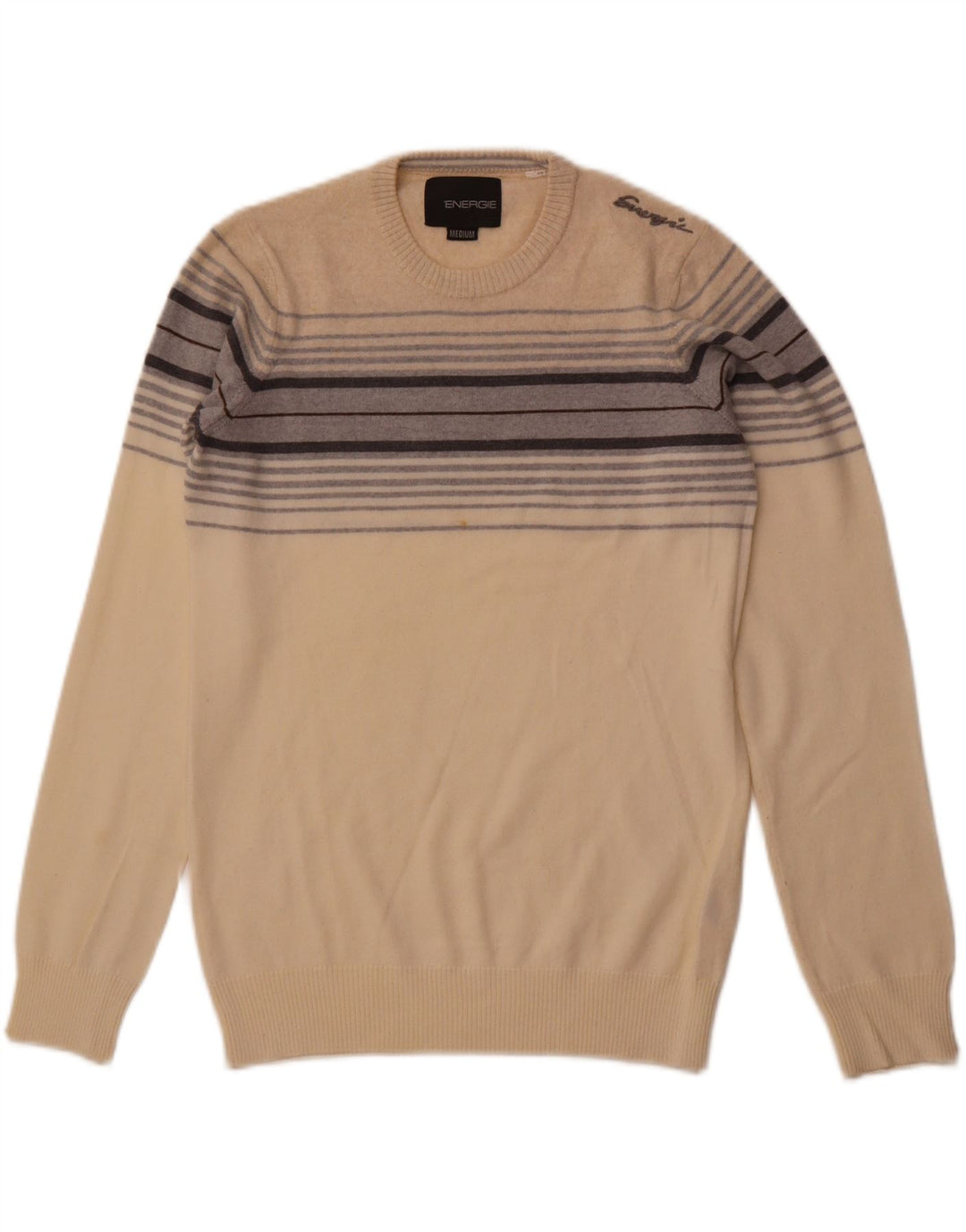 ENERGIE Herren-Pullover mit Rundhalsausschnitt, Mittelbeige gestreift