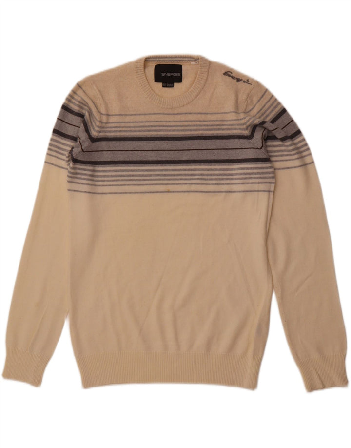 ENERGIE Herren-Pullover mit Rundhalsausschnitt, Mittelbeige gestreift