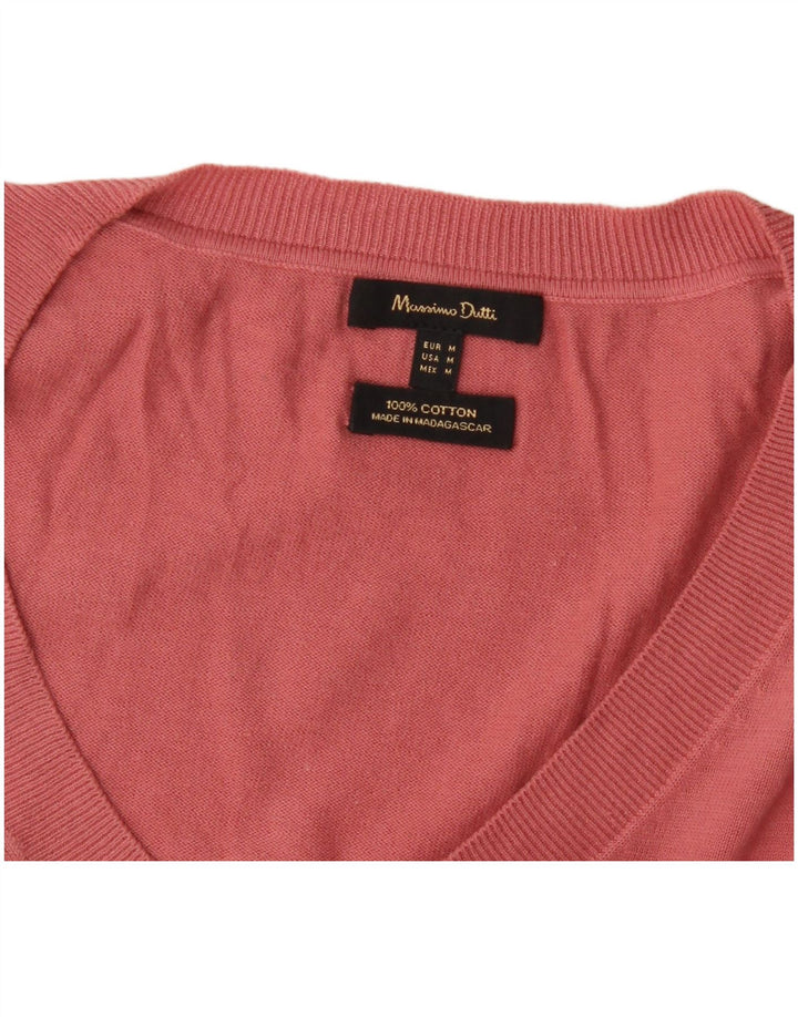 Massimo Dutti Damen-Pullover mit V-Ausschnitt, UK 14, mittelrosa, Baumwolle