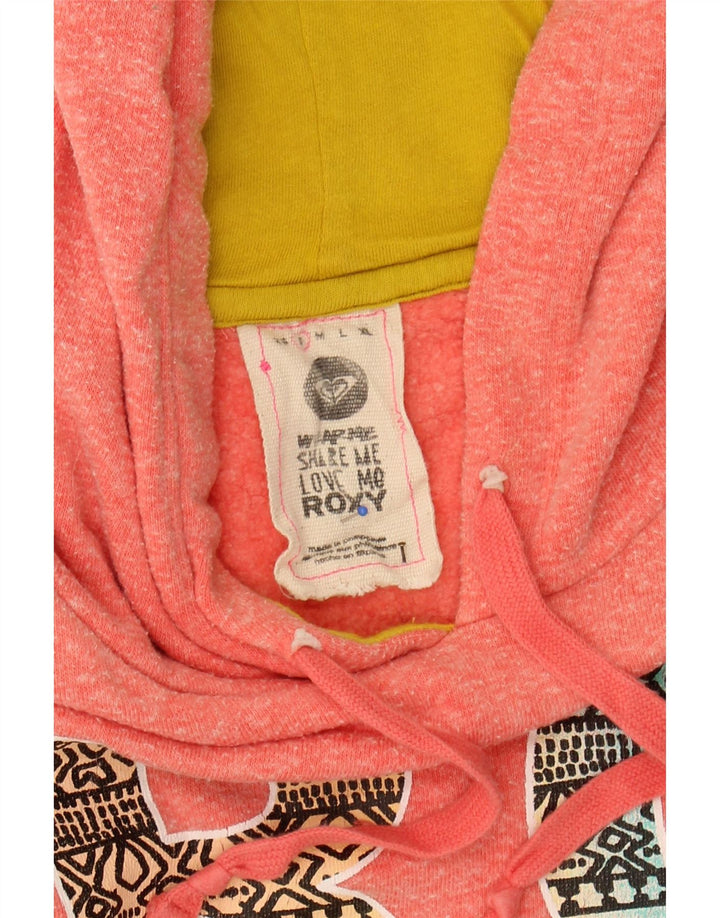 ROXY Womens Graphic Hoodie Jumper UK 10 Small Pink Polyester Vintage Roxy and Second-Hand Roxy from Messina Hembry 