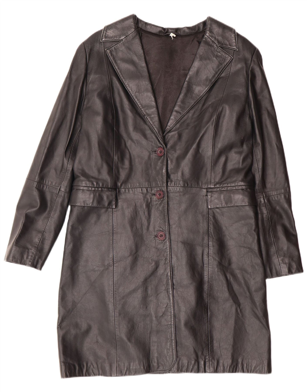 Vintage Damen Ledermantel UK 14 Mittelschwarzes Leder