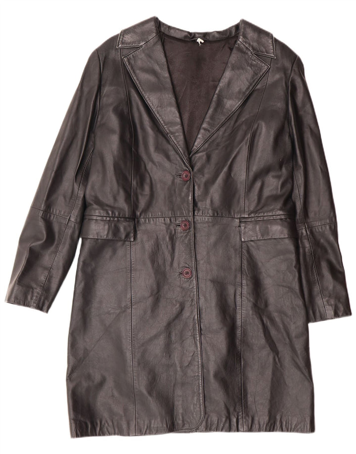 Vintage Damen Ledermantel UK 14 Mittelschwarzes Leder