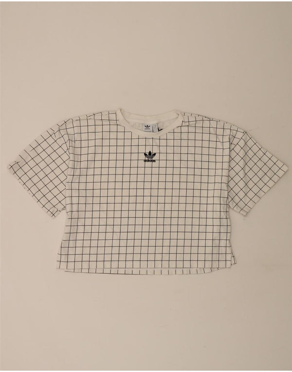 Adidas Damen Crop Übergroßes T-Shirt Top UK 10 Small Weiß Kariert Baumwolle