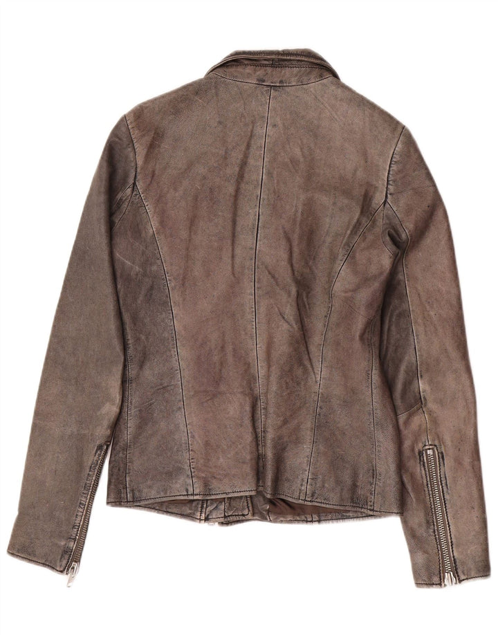Zen Damen Bikerjacke aus Leder IT 44 Mittelgraues Leder