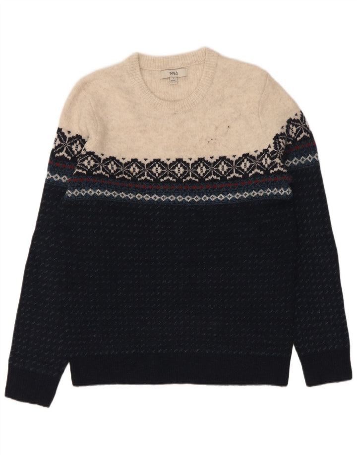Marks & Spencer Herren-Pullover mit Rundhalsausschnitt, Größe S, Marineblau, Farbblock