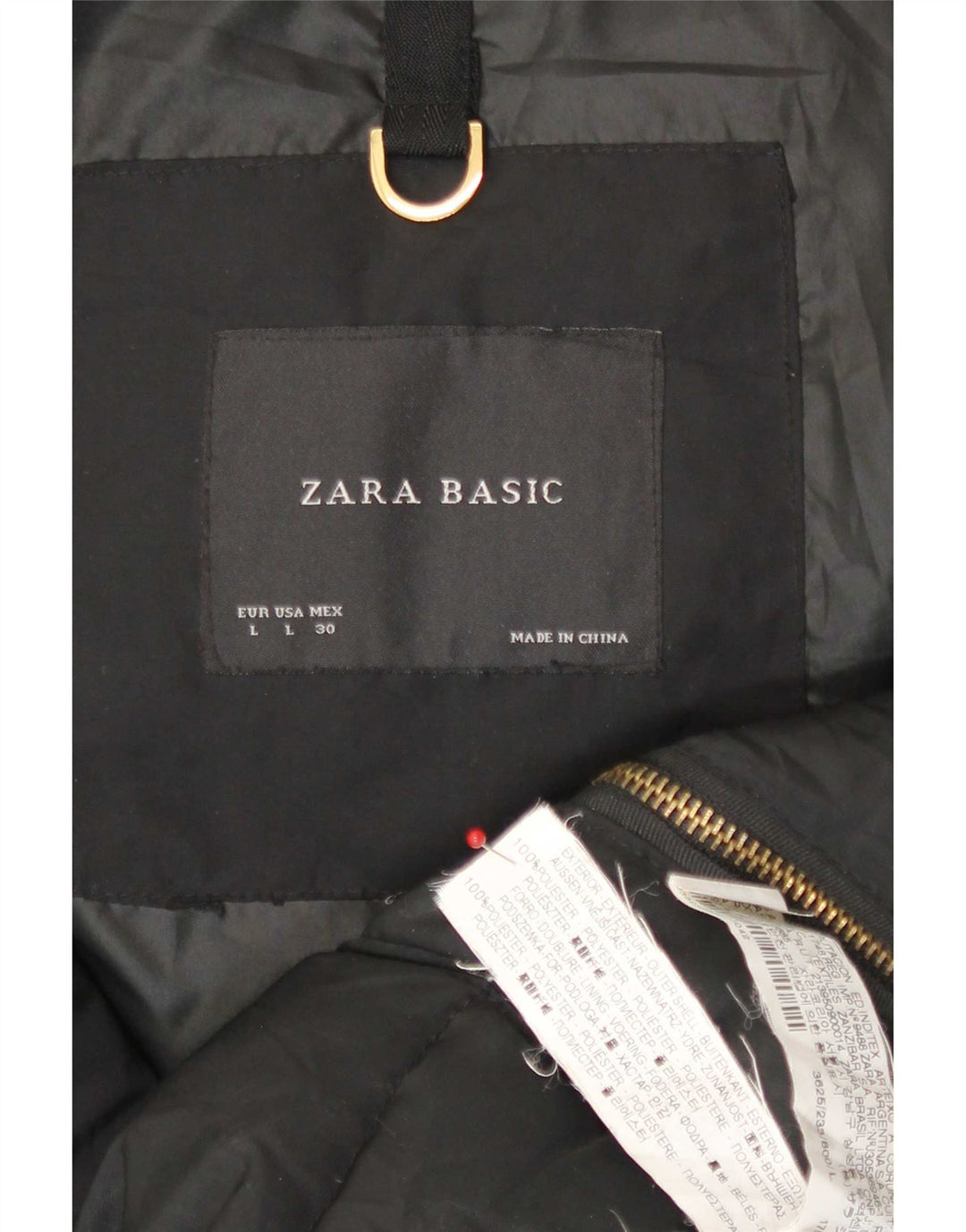 Zara Damen-Jacke mit Kapuze, gepolstert, UK 16, Größe L, Schwarz, Polyester