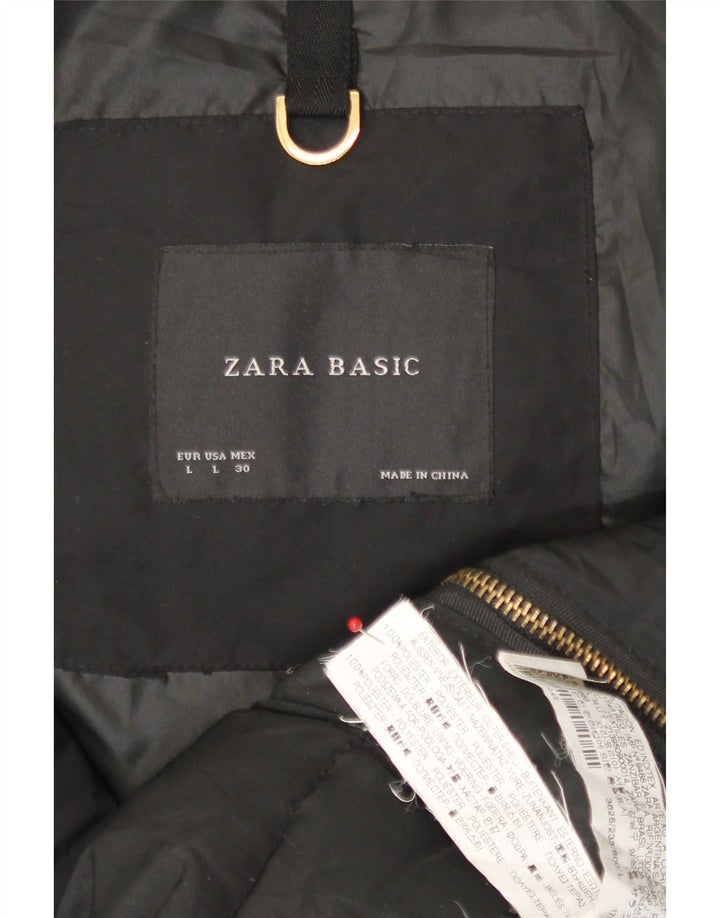 Zara Damen-Jacke mit Kapuze, gepolstert, UK 16, Größe L, Schwarz, Polyester