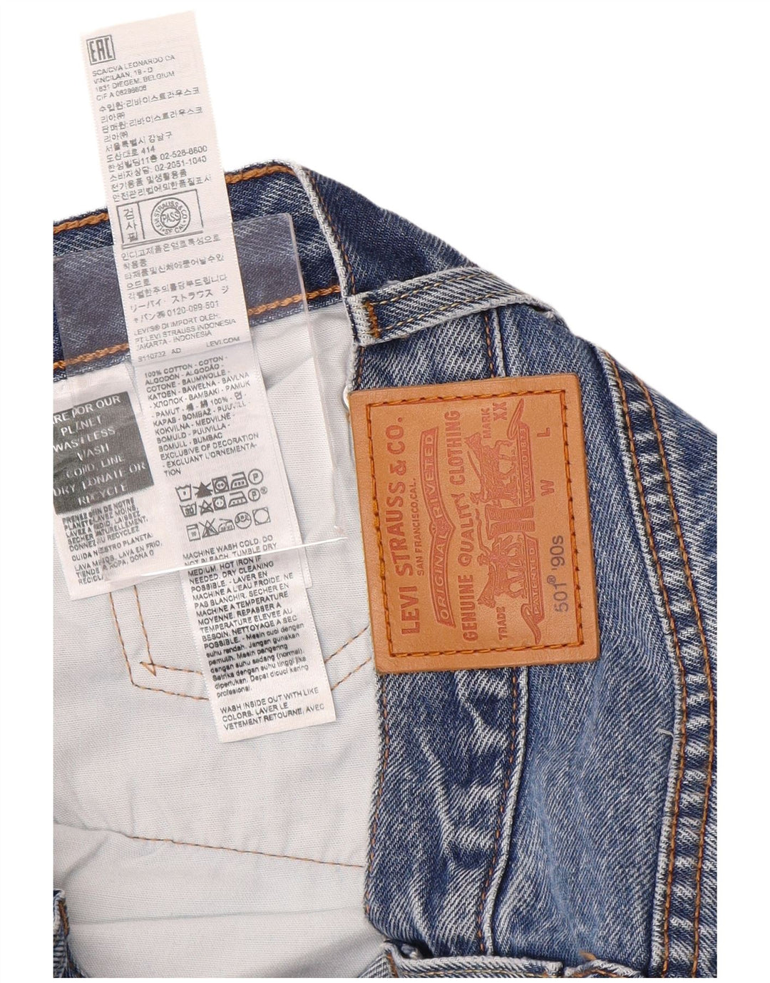 Levi's Damen 501 Straight Jeans W26 L30 Blau Baumwolle 90er Jahre