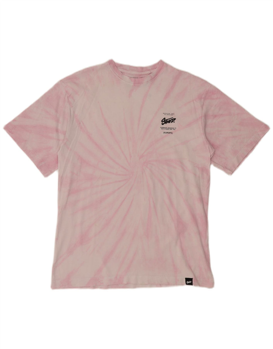 PULL & BEAR Herren-T-Shirt mit Grafik, Größe S, rosa Batik-Baumwolle