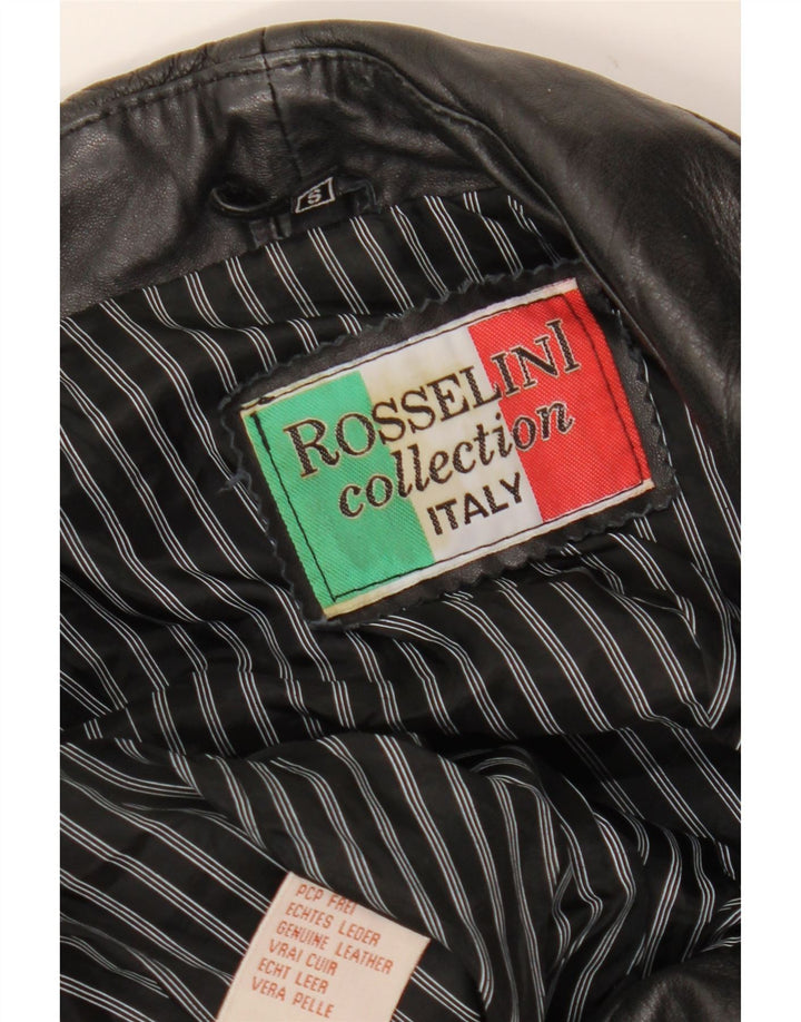 Vintage Damen Crop Leder Bikerjacke UK 8 Small Schwarzes Leder