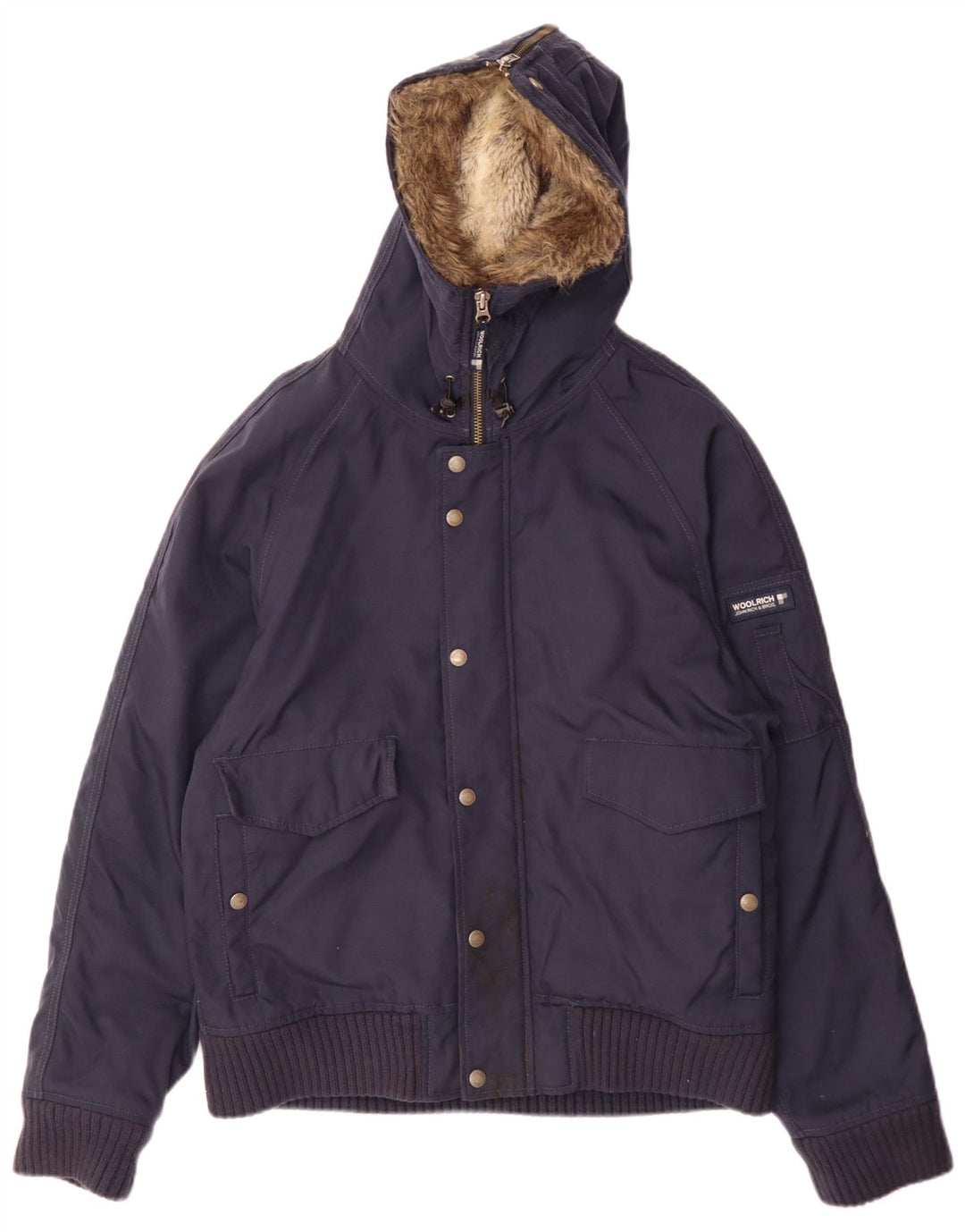 Woolrich Herren-Bomberjacke mit Kapuze, UK 38, mittelmarineblaues Nylon