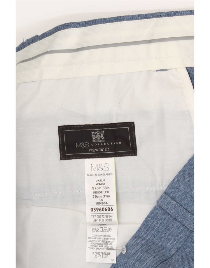 Marks & Spencer Herren-Anzughose in normaler Passform, W38, L31, Blau, Polyester