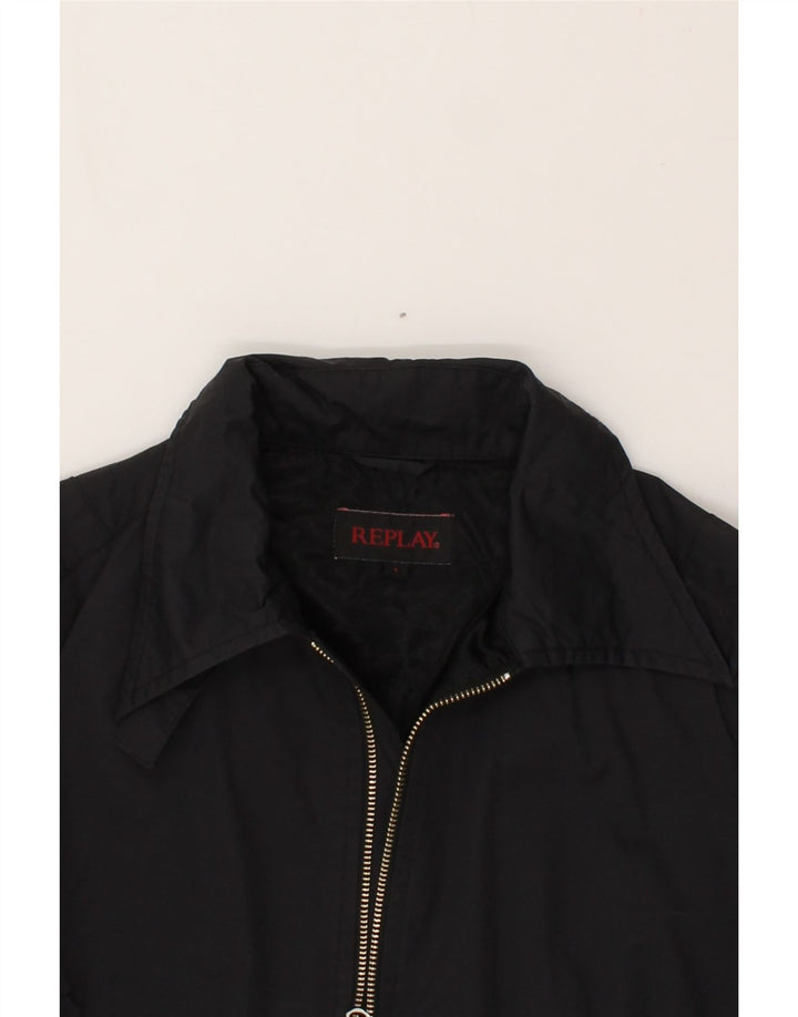 REPLAY Damen Bomberjacke mit Grafik, UK 14, Größe L, Schwarz, Baumwolle