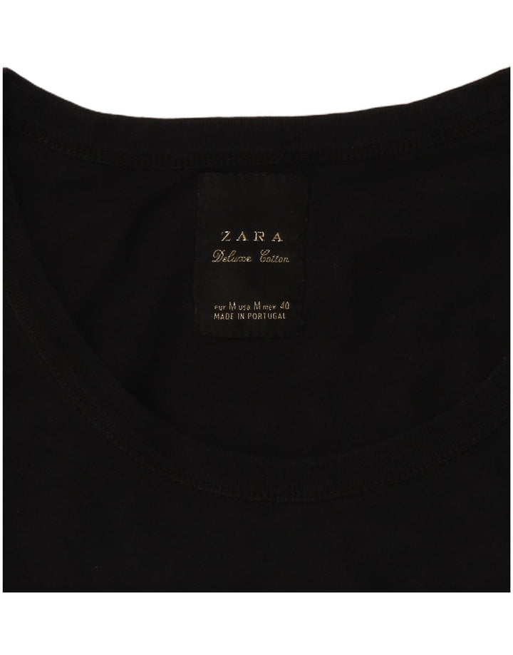 ZARA Damen T-Shirt Top UK 12 Medium Schwarz Baumwolle