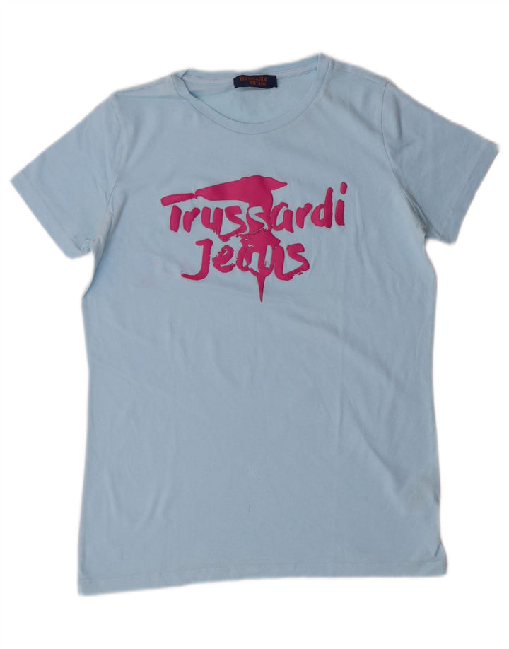 TRUSSARDI JEANS Womens Graphic T-Shirt Top Medium Blue Cotton